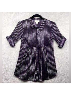 Style & Co by Macy’s deep purple button down roll tab 3/4 sleeve tunic